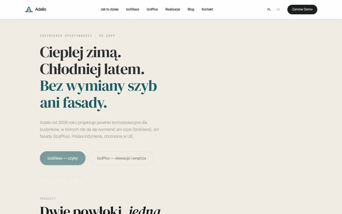 Homepage preview of the Adalio website
