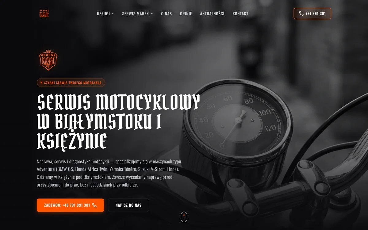 Homepage preview of the Orange Garage website