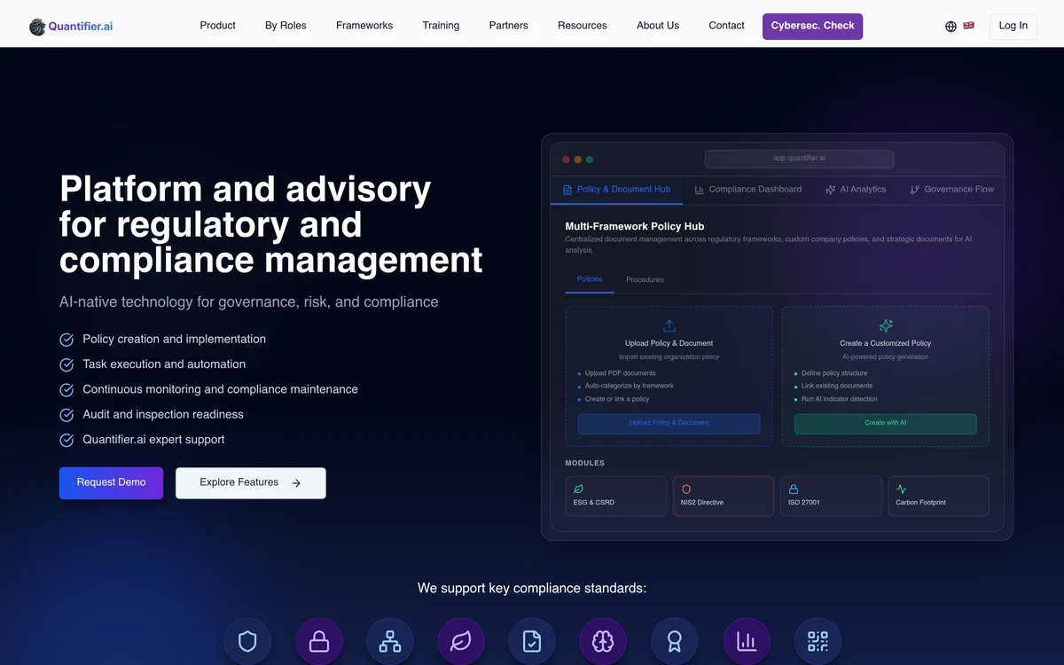 Homepage preview of the Quantifier.ai website